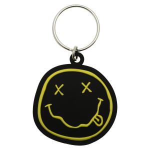 kh368-rubber-key-ring-rock-a-gogo-nirvana-smiley-black-yellow-silver-4-4x4-8-cm
